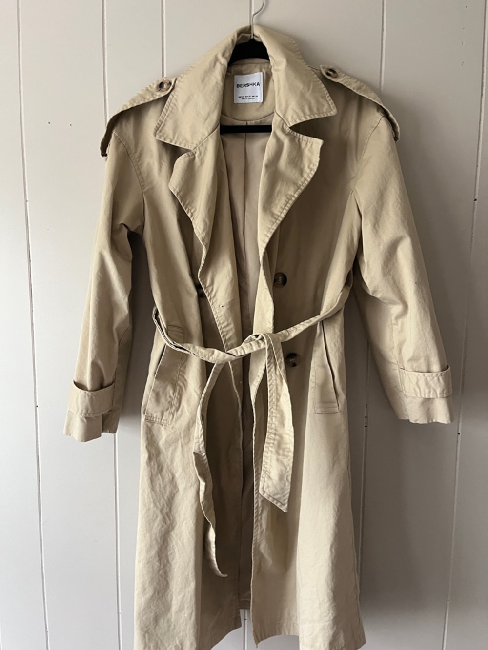 Bershka Light Beige Belted Trench Coat
